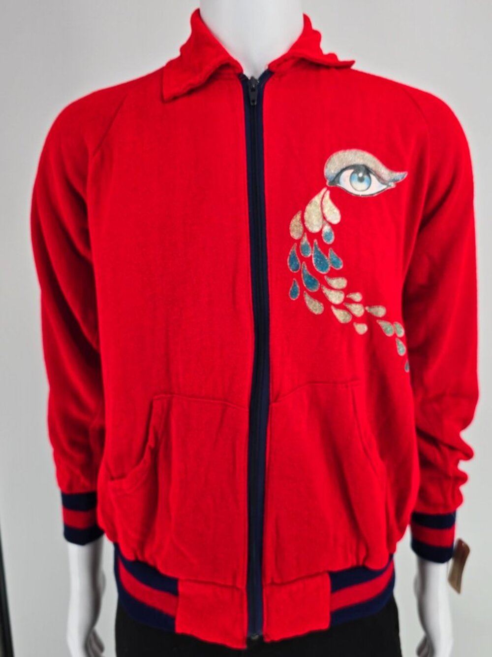 Vintage 1970s Unbranded "Foxy Grandma" Glitter Graphic Zip-Up Jacket (L)